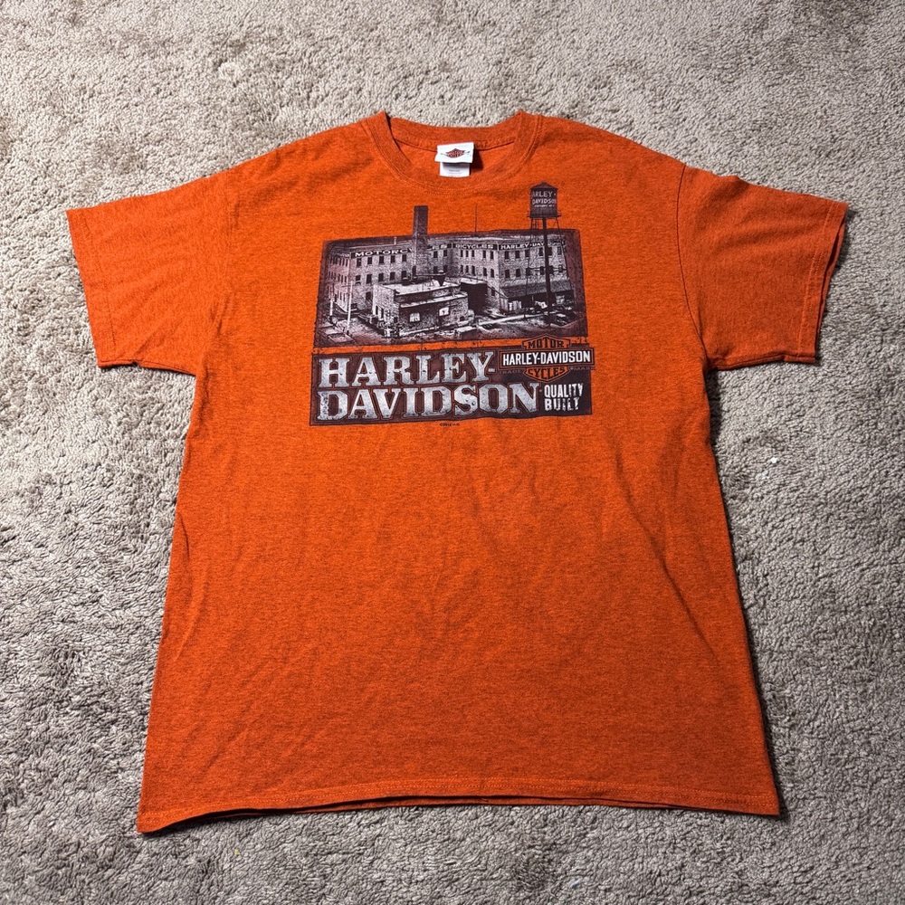 Harley Davidson Shirt Mens Large Orange Short Sleeve Naples Florida Graphic Logo